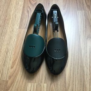 JCrew Black Patent Leather Flats with Gold Heel